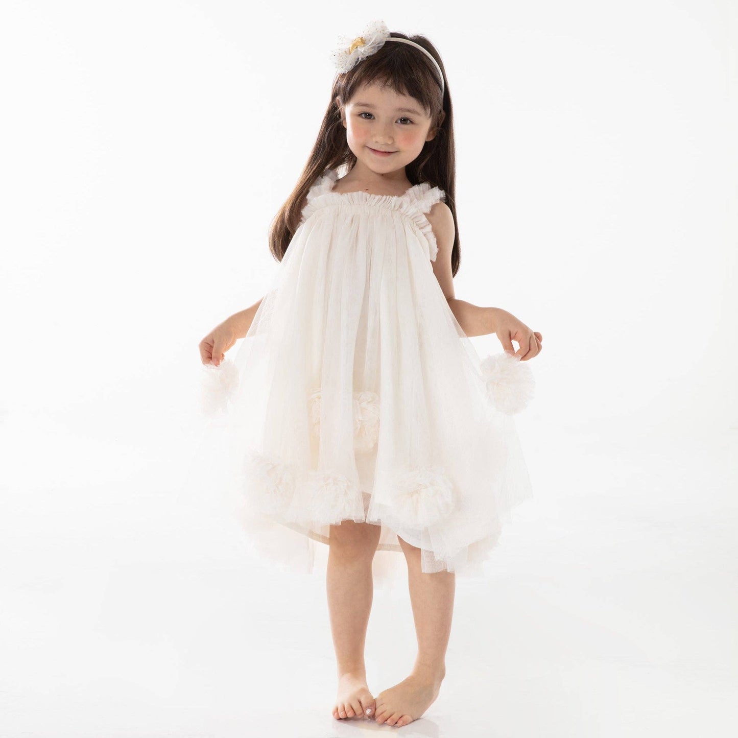 Petite Hailey - PomPom Tutu Dress: Ivory / 3-4yr