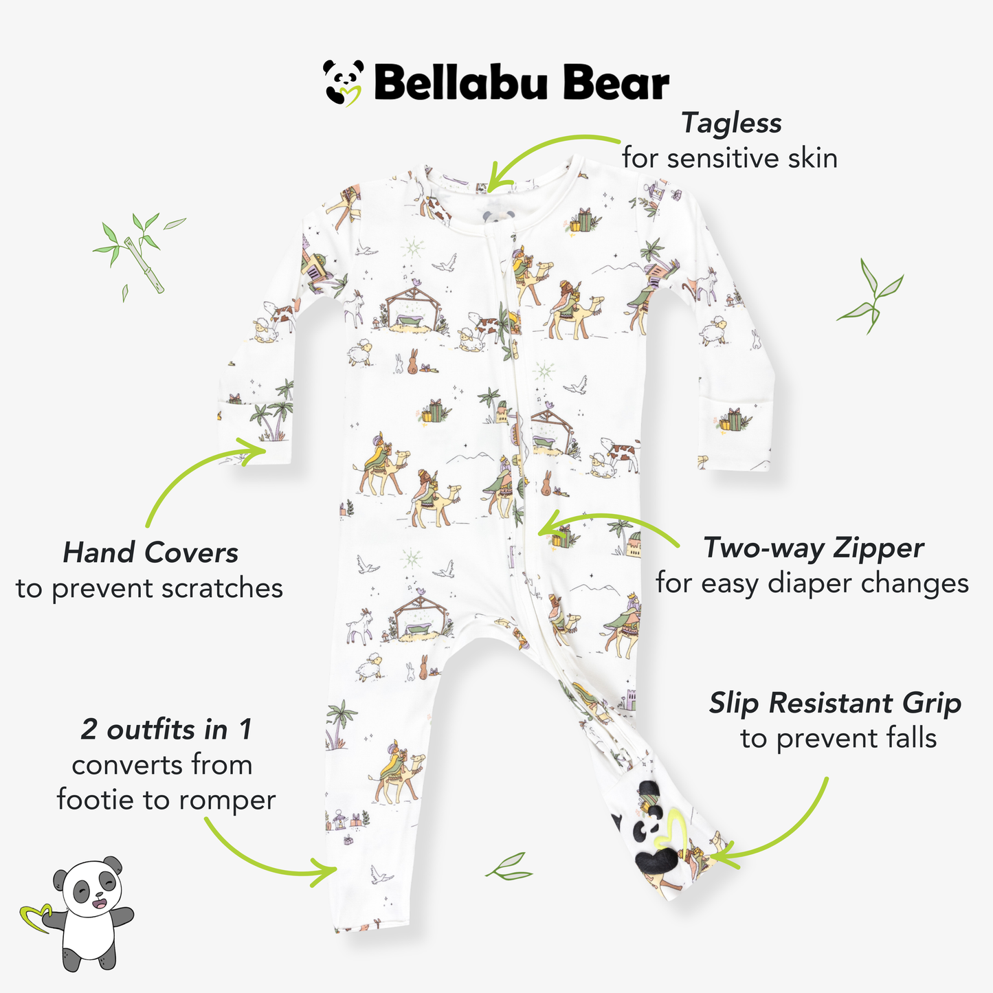 Bellabu Bear - Yule Tide Bamboo Convertible Footie: 12-18 months