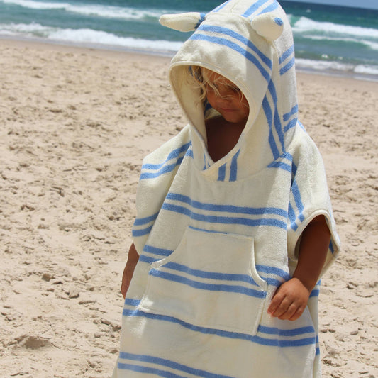 Sunnylife - Kids Character Hooded Towel Sammy the Seagull Blue Stripe